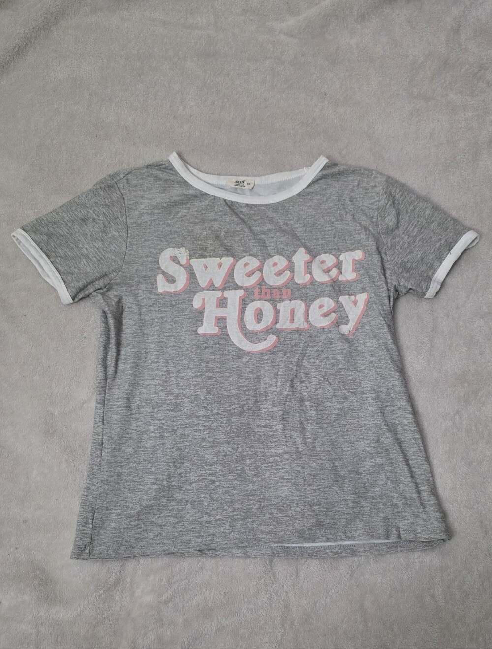 Ardene Grey Ringer Tee with Pink & White 'Sweeter than Honey'